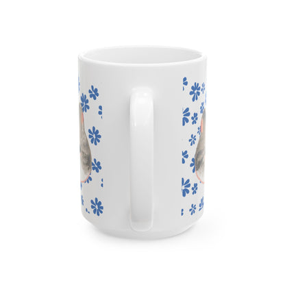 Cute Kitten Floral Ceramic Mug — Cat Lover Coffee Cup