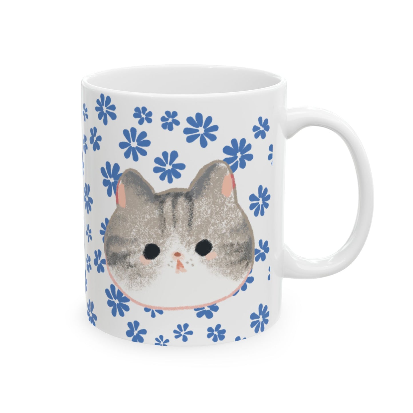 Cute Kitten Floral Ceramic Mug — Cat Lover Coffee Cup