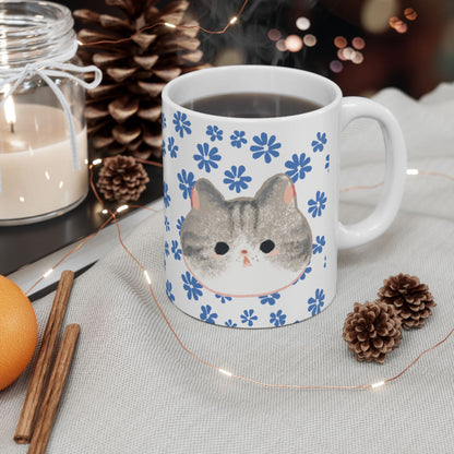 Cute Kitten Floral Ceramic Mug — Cat Lover Coffee Cup