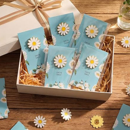 White Daisy Flower Brooch Pin on Card
