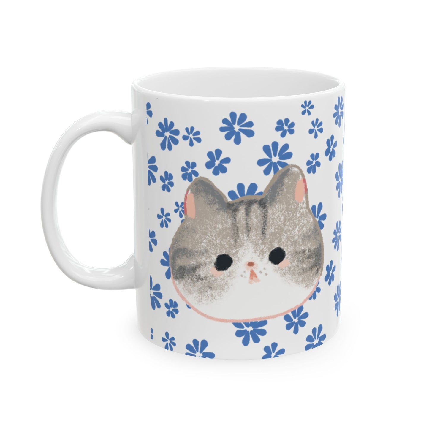 Cute Kitten Floral Ceramic Mug — Cat Lover Coffee Cup