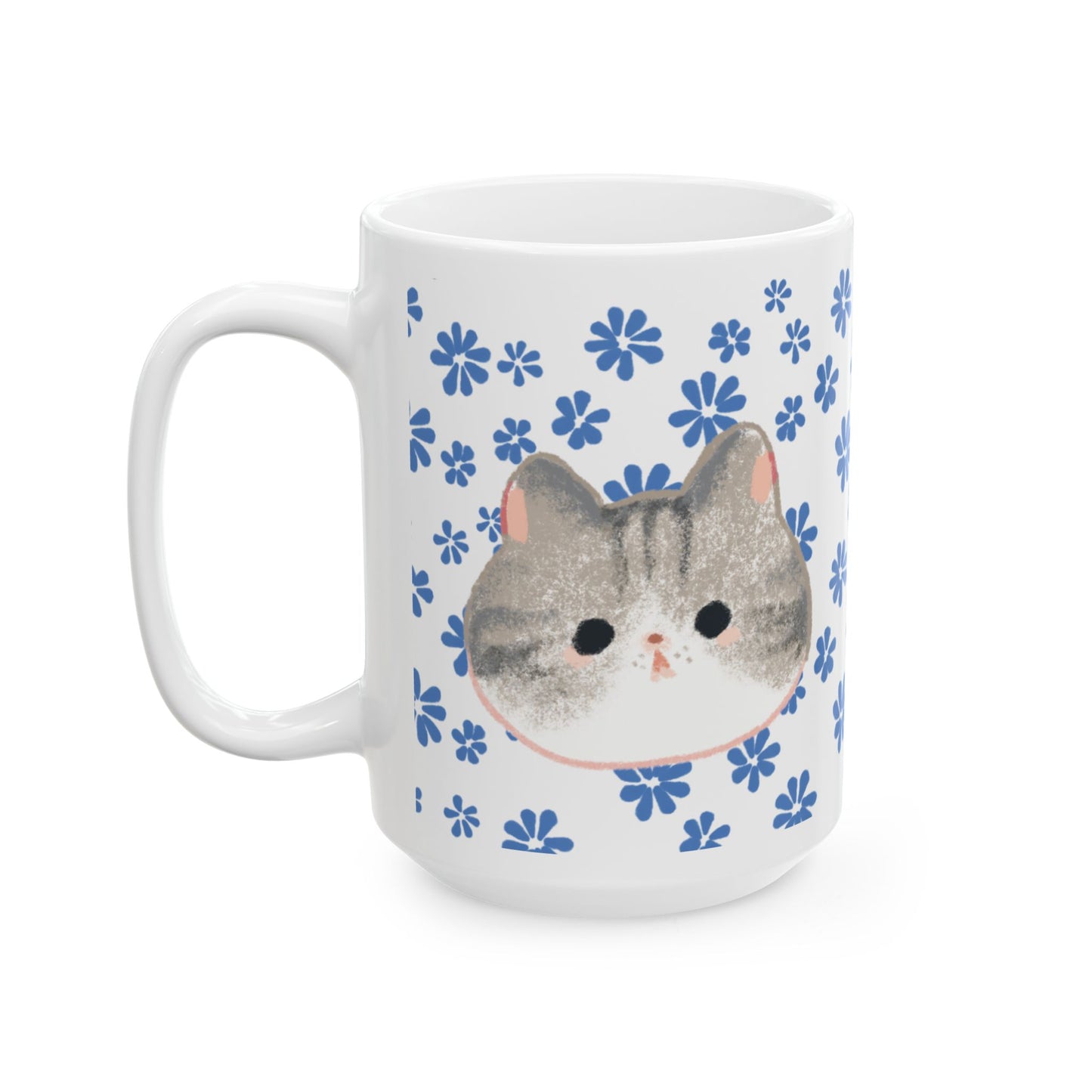 Cute Kitten Floral Ceramic Mug — Cat Lover Coffee Cup