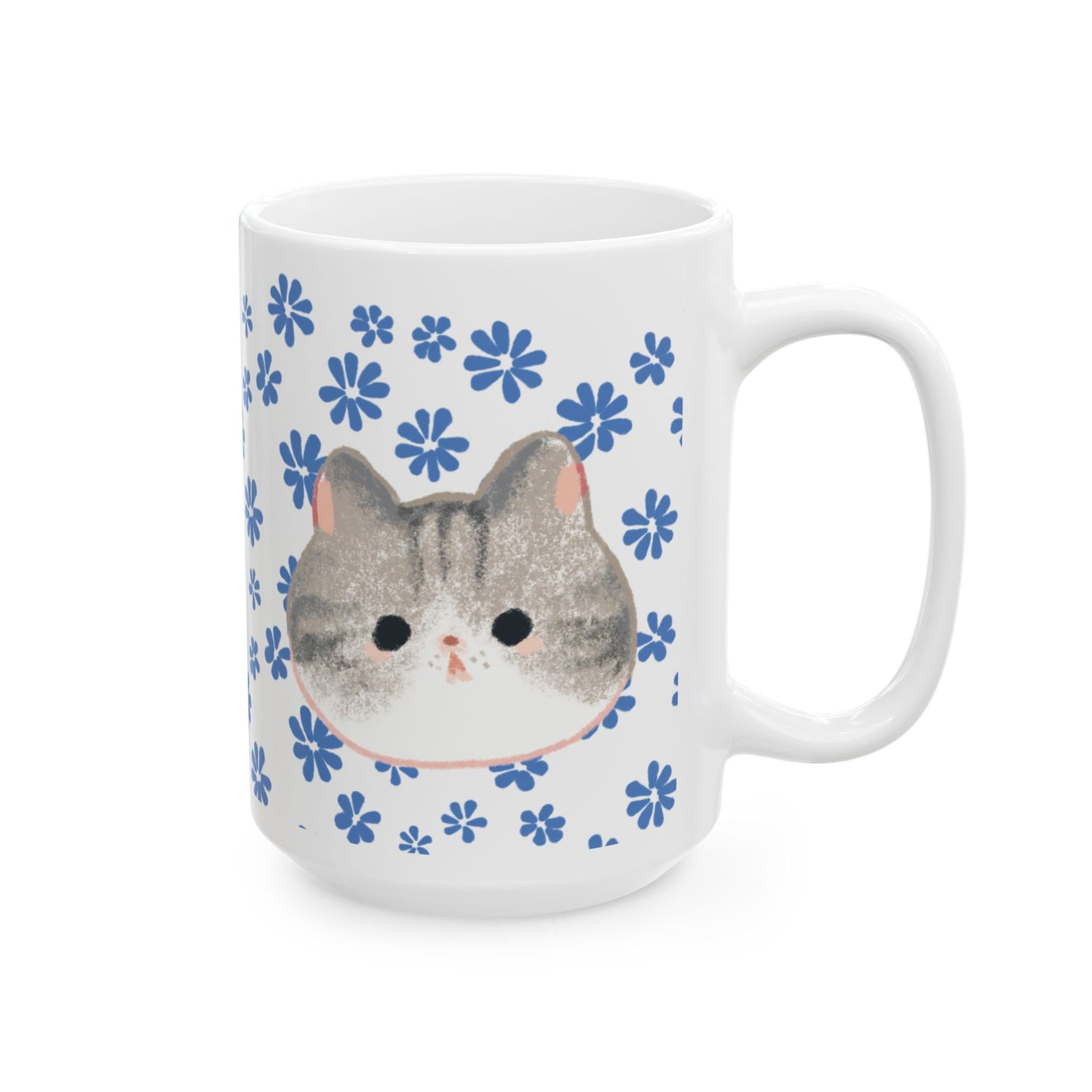 Cute Kitten Floral Ceramic Mug — Cat Lover Coffee Cup