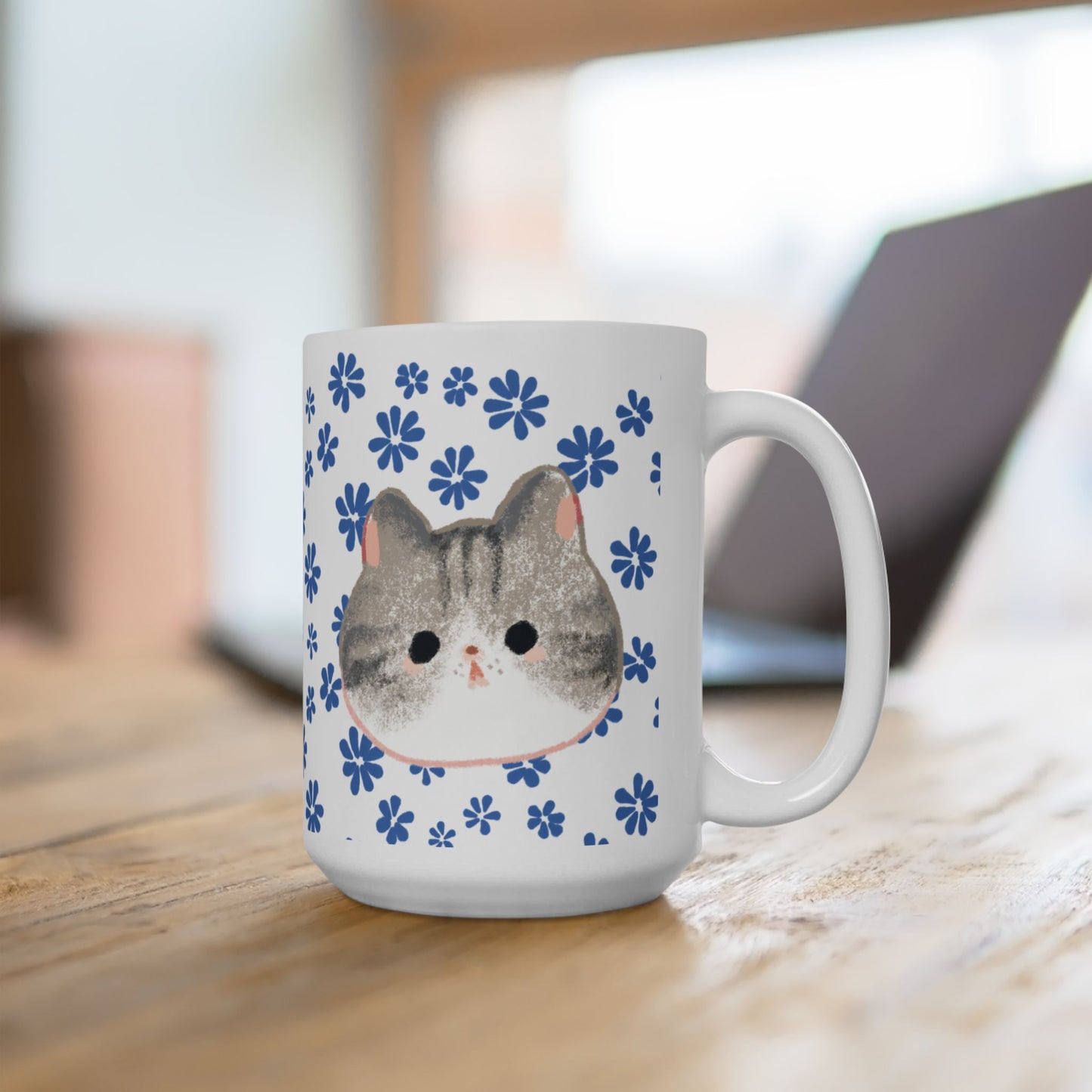Cute Kitten Floral Ceramic Mug — Cat Lover Coffee Cup