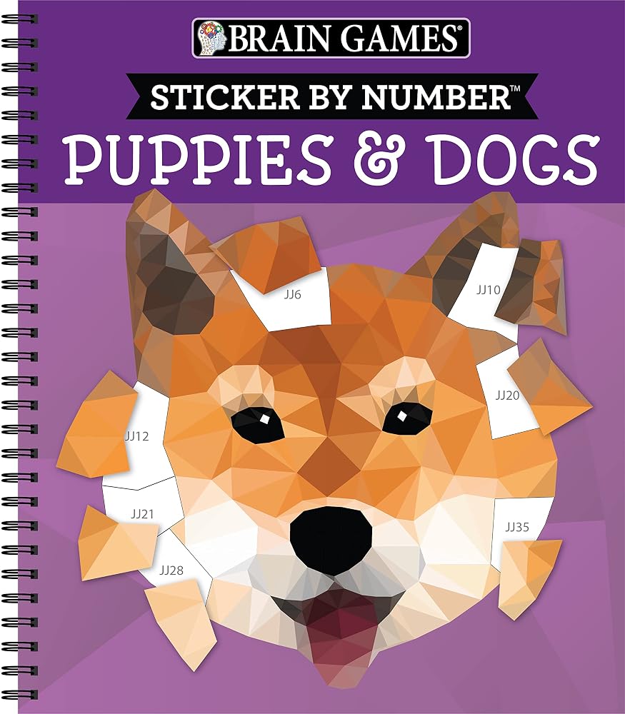 Brain Games - Sticker by Number: Puppies & Dogs - 2 Books in 1 (42 Images to Sticker) cover image