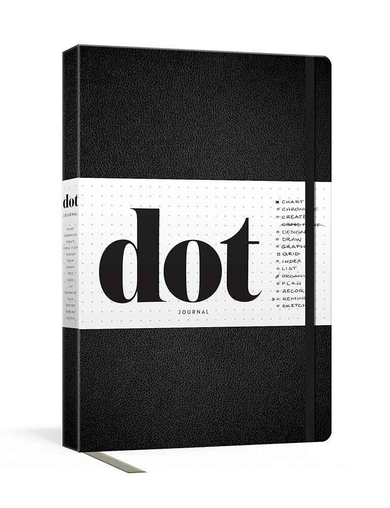 Dot Journal (Black): A dotted, blank journal for list-making, journaling, goal-setting: 256 pages with elastic closure and ribbon marker cover image